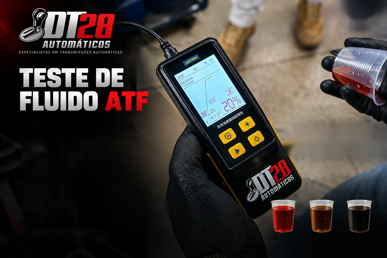 Teste de vida útil do fluido ATF realizado pela DT28 Automáticos